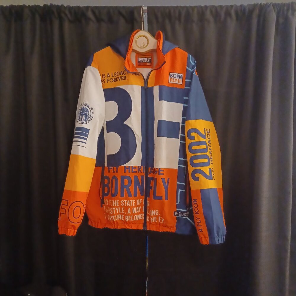 Born Fly Windbreaker Jacket Orange, Blue, White Size 3XL